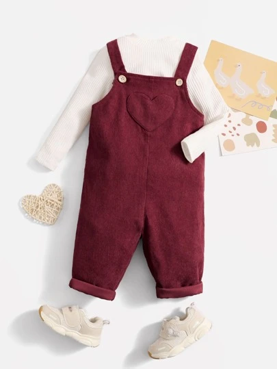 SHEIN 嬰兒女孩心形補片連身褲,不包括上身t恤