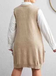 Calvaya 大碼1入組補丁貼口袋毛衣裙 - 卡其色 - 查看 2