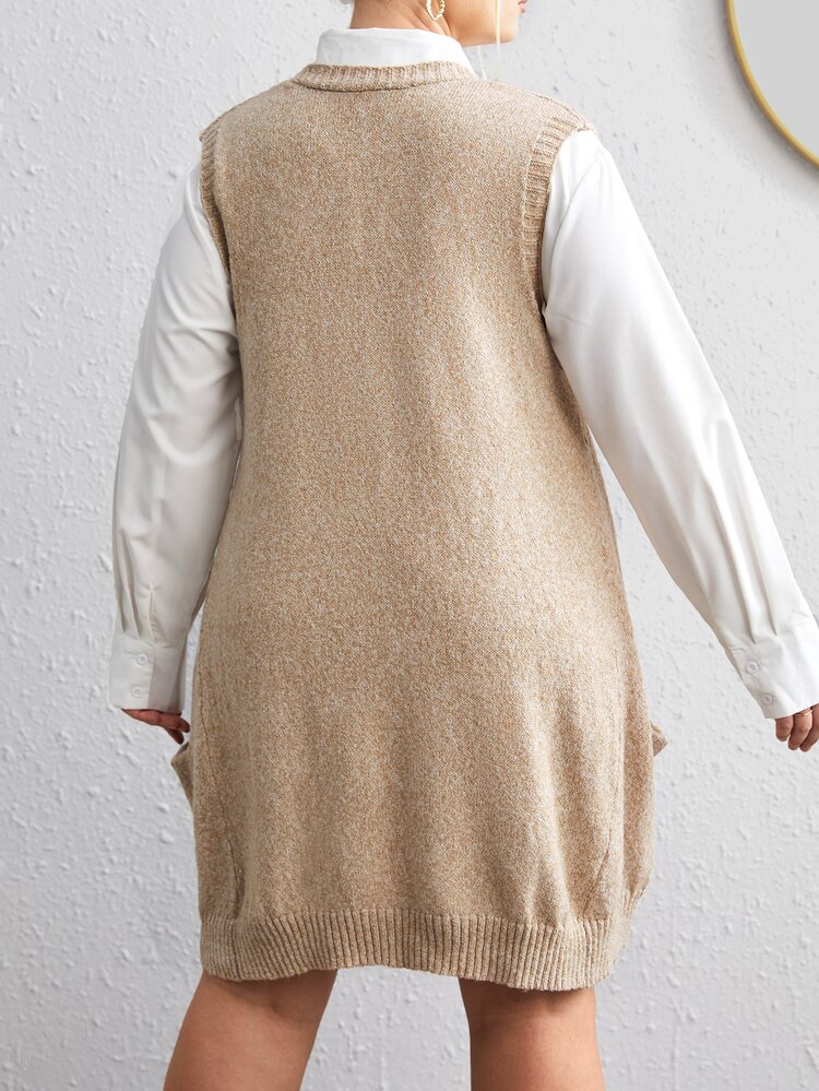 Plus 1pc Patched Pocket Sweater Dress Winter Fall Autumn
