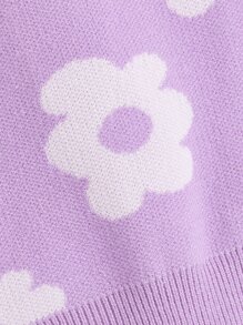 Toddler Girls Floral Pattern Plicated Detail Drop Shoulder Jumper - Lilac Purple - View 4