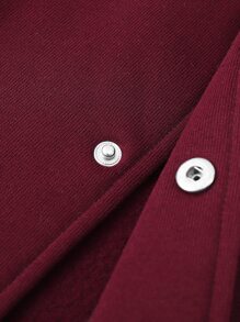 Aesthetic Post Men Letter Graphic Colourblock Drop Shoulder Varsity Jacket & Joggers Without Hoodie - Burgundy - View 3