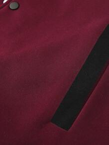 Aesthetic Post Men Letter Graphic Colourblock Drop Shoulder Varsity Jacket & Joggers Without Hoodie - Burgundy - View 4