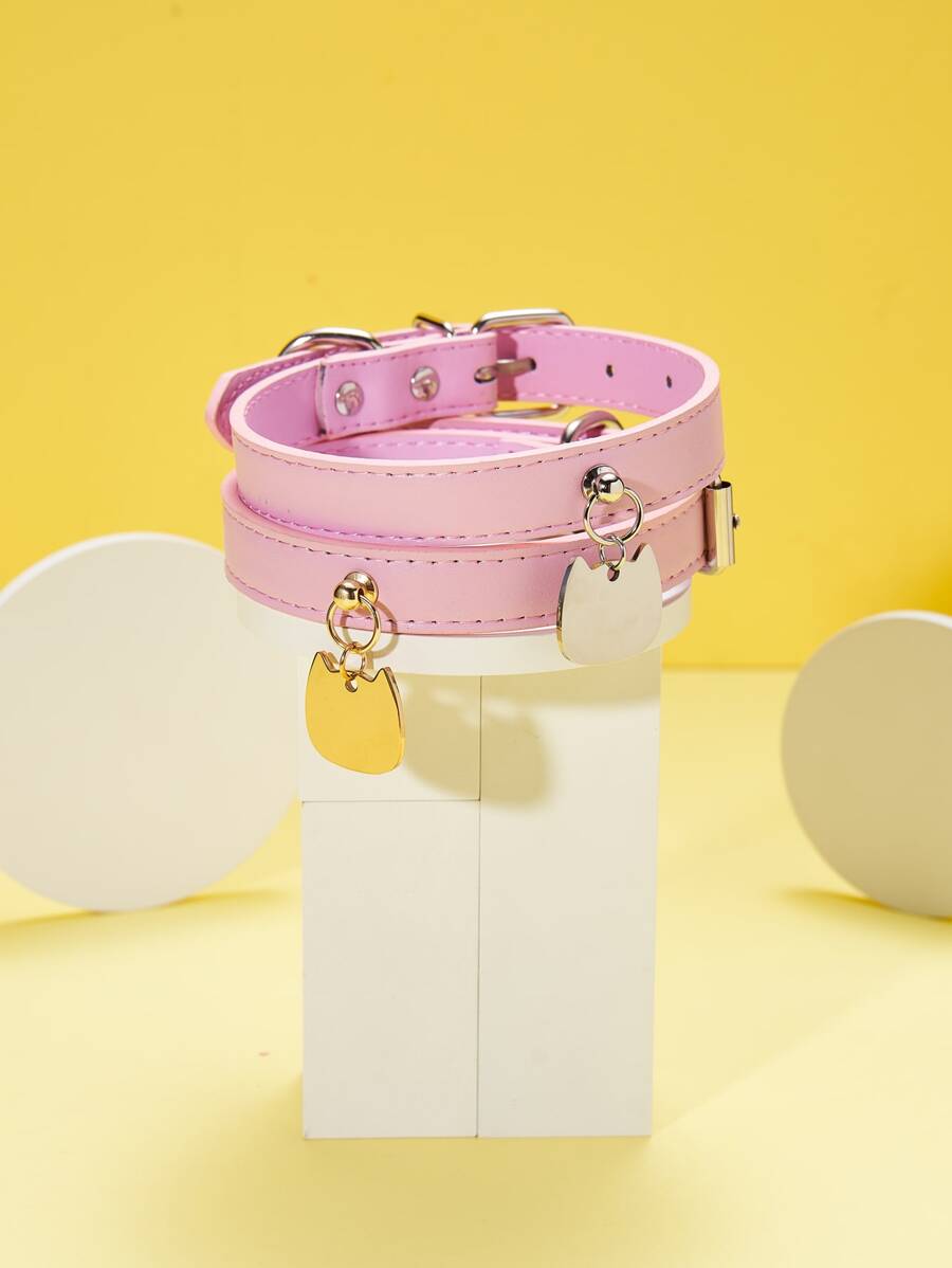 1pc Random Cat Pendant Pet Collar - Pink - View 1