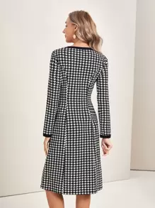 EMERY ROSE Houndstooth Print A-line Dress - Black and White - View 2
