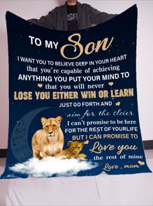 1pc Lion & Slogan Graphic Blanket, Modern Flannelette Sofa Throw Blanket For Home - Multicolor - View 7