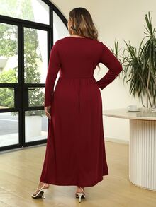 Plus Solid Smock Dress - Burgundy - View 2