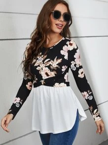 SHEIN Clasi 印花荷葉擺T恤 - 彩色 - 查看 1