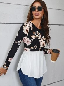 SHEIN Clasi 印花荷葉擺T恤 - 彩色 - 查看 3