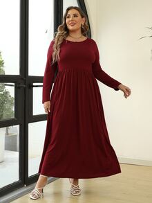 Plus Solid Smock Dress - Burgundy - View 6