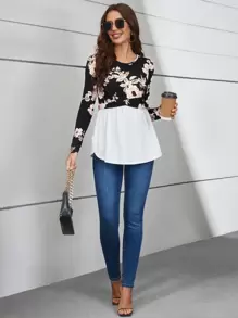 SHEIN Clasi 印花荷葉擺T恤 - 彩色 - 查看 5