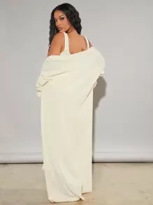 SHEIN SXY 素色緊身連衣裙和開門襟外套 - 米色 - 查看 2