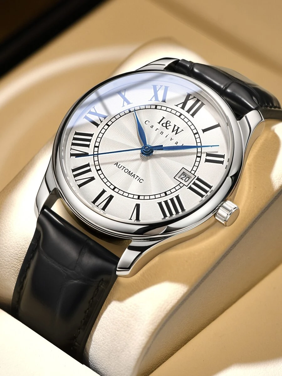 I&W CARNIVAL.HWGUOJI Đồng hồ cơ tự động I&W dành cho nam, mặt số La Mã tối giản, phong cách cổ điển, đồng hồ đeo tay chống nước - trắng - Xem 1