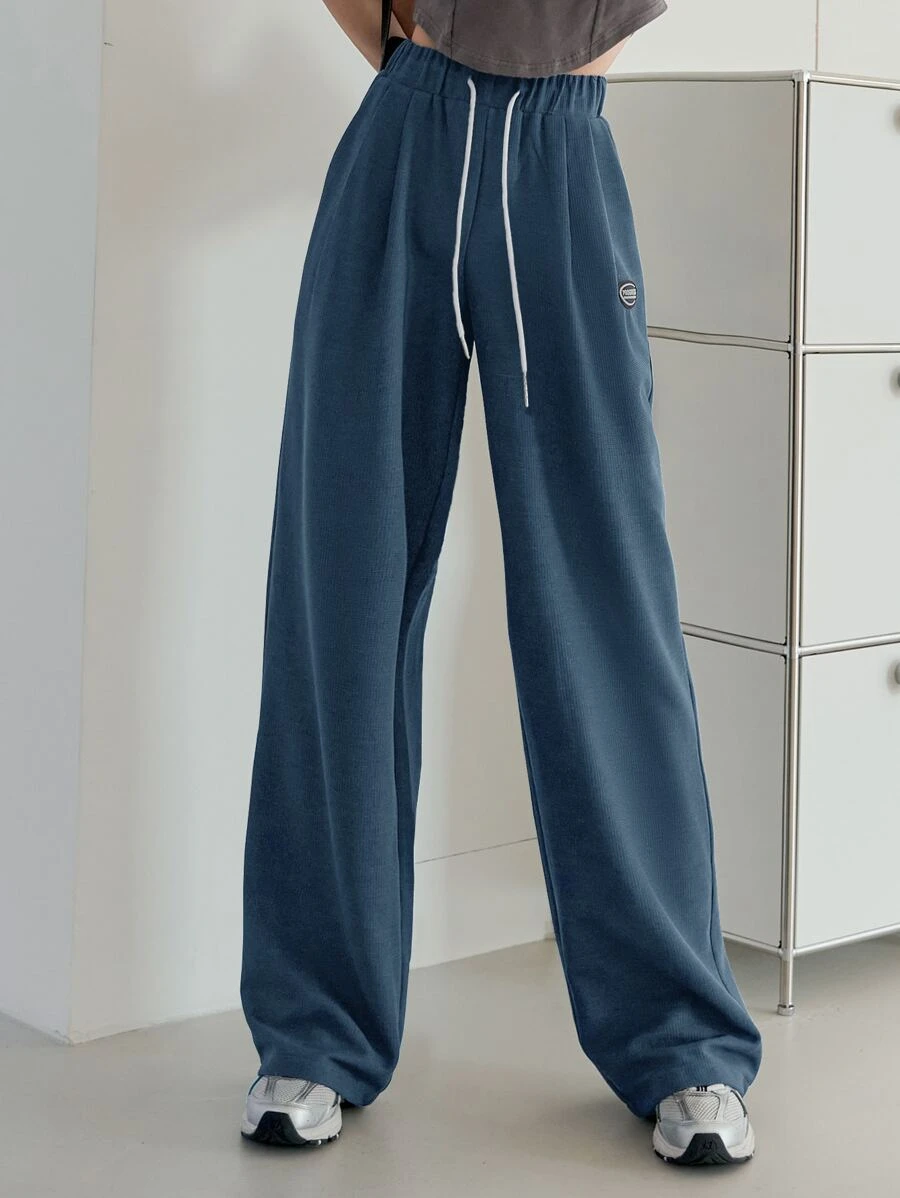 DAZY 字母拼貼束口寬腿運動長褲 - 藍色 - 查看 1