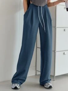 DAZY 字母拼貼束口寬腿運動長褲 - 藍色 - 查看 4