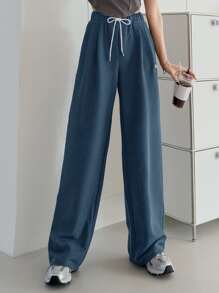 DAZY 字母拼貼束口寬腿運動長褲 - 藍色 - 查看 5