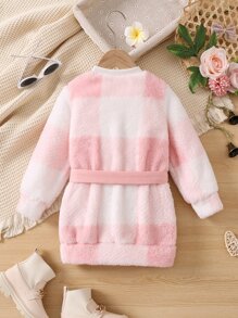 少女水牛格子泰迪絨衣連腰包