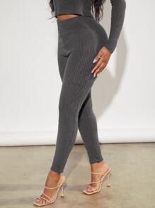 SHEIN SXY Solid High Waist Leggings - Dark Grey - View 3