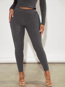 SHEIN SXY Solid High Waist Leggings - Dark Grey - View 2