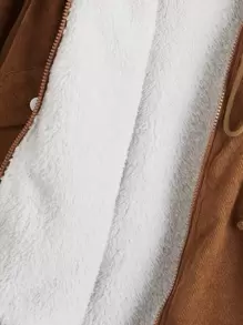 SHEIN EZwear Women's Faux Fur Patchwork Hooded Long Sleeve Padded Coat (Fake Fur) - Brown - View 4