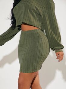 SHEIN SXY 條紋針織包臀半身裙 - 軍綠色 - 查看 6