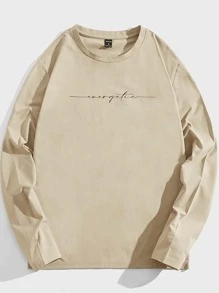 GENTILAND Hombres Camiseta con estampado de letra - Beis - Ver 1