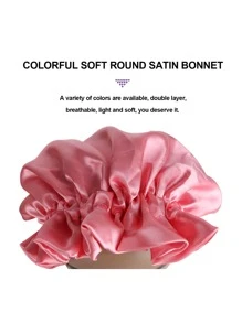 1pc Satin Wig Sleeping Bonnet - Pink - View 3