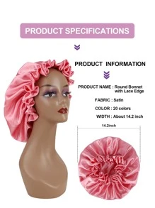 1pc Satin Wig Sleeping Bonnet - Pink - View 4