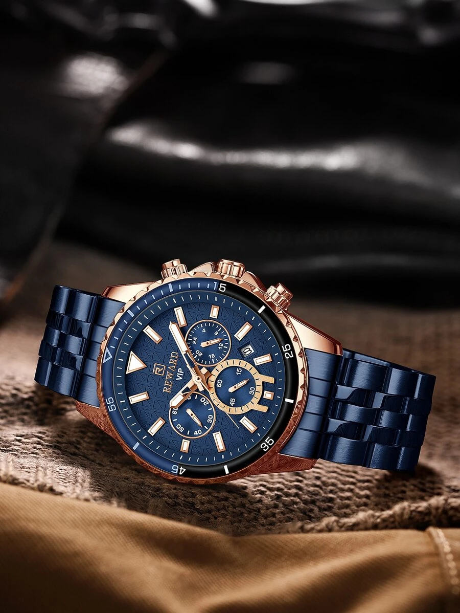 REWARD New Fashion Men Watch Classic Business Wrist Watch Waterproof Luminous Chronograph Auto Date Sport Wristwatch - Blue - View 1
