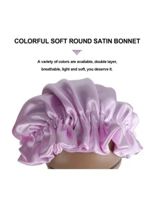 1pc Satin Wig Sleeping Bonnet - Mauve Purple - View 3