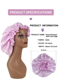 1pc Satin Wig Sleeping Bonnet - Mauve Purple - View 4