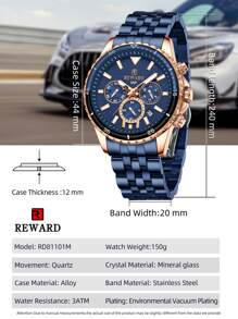 REWARD New Fashion Men Watch Classic Business Wrist Watch Waterproof Luminous Chronograph Auto Date Sport Wristwatch - Blue - View 6