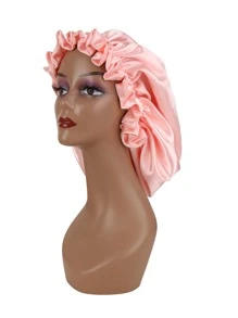 1pc Satin Wig Sleeping Bonnet - Baby Pink - View 1