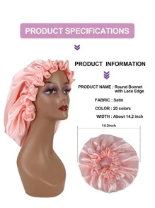 1pc Satin Wig Sleeping Bonnet - Baby Pink - View 3