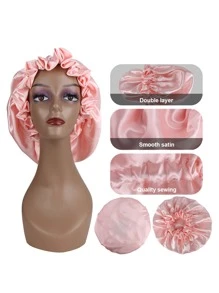 1pc Satin Wig Sleeping Bonnet - Baby Pink - View 4