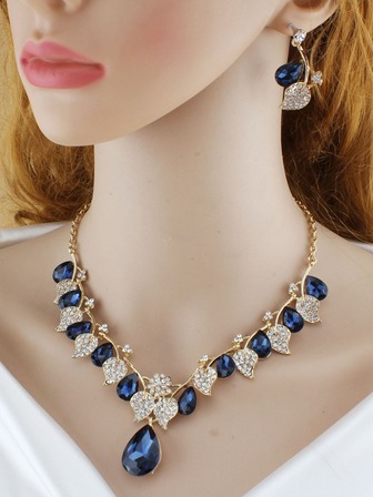 3入組水鑽樹葉裝飾首飾套裝