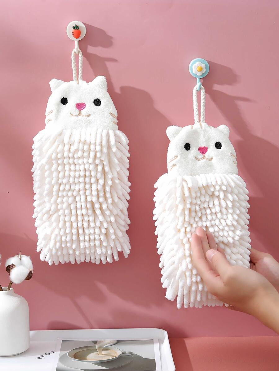 1pc Cartoon Cat Embroidered Washcloth - Beige - View 1