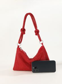 華麗時尚鑲有鑽石的手拿包,配結環提手,適用於派對、婚禮和舞會 - 紅色 - 查看 3