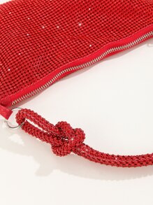 華麗時尚鑲有鑽石的手拿包,配結環提手,適用於派對、婚禮和舞會 - 紅色 - 查看 5