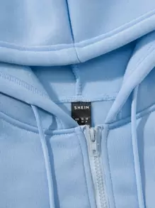 SHEIN Unity Rhinestone Letter Pattern Drawstring Zip Up Crop Thermal Hoodie Graduation,Back To School,Graduation,Teacher For Women,Back To School Fall Sweatshirt - Baby Blue - View 5