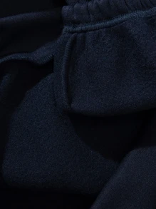 SHEIN LUNE Letter Graphic Drawstring Thermal Hoodie & Joggers - Navy Blue - View 4