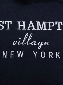 SHEIN LUNE Letter Graphic Drawstring Thermal Hoodie & Joggers - Navy Blue - View 8