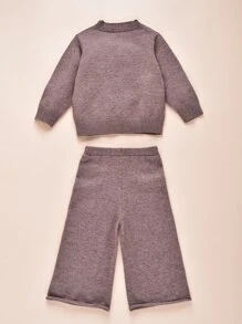 Baby Mock Neck Jumper & Knit Trousers - Mocha Brown - View 2