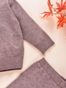 Baby Mock Neck Jumper & Knit Trousers - Mocha Brown - View 4