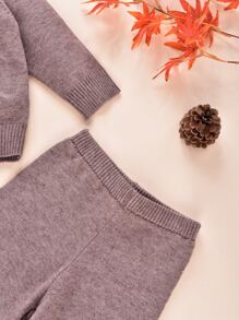 Baby Mock Neck Jumper & Knit Trousers - Mocha Brown - View 5