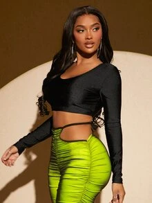 SHEIN SXY Rhinestone Chain Detail Open Back Crop Top - Black - View 4