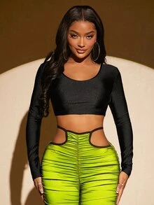 SHEIN SXY Rhinestone Chain Detail Open Back Crop Top - Black - View 5