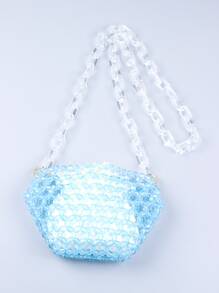 迷你串珠裝飾斜挎包 - 藍色 - 查看 2