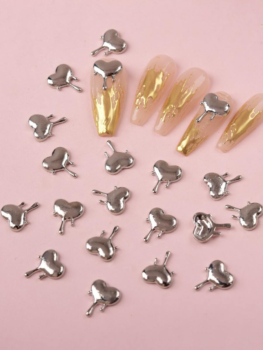 20 件银色合金心形配件 DIY 指甲饰物 指甲宝石 美甲用品 指甲