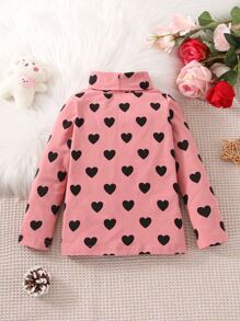 Toddler Girls Heart Print High Neck Tee - Dusty Pink - View 2