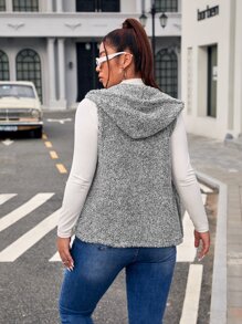 SHEIN EZwear Plus Open Front Hooded Flannel Vest Jacket - Grey - View 2
